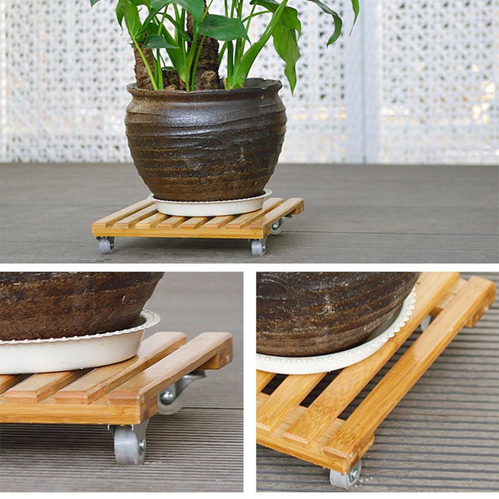 Plant Pot Base Roller Moving Tray With Wheel Tray Torus Holder Wood Square Plant Caddy Plant Stand With Roller Garden Supplies