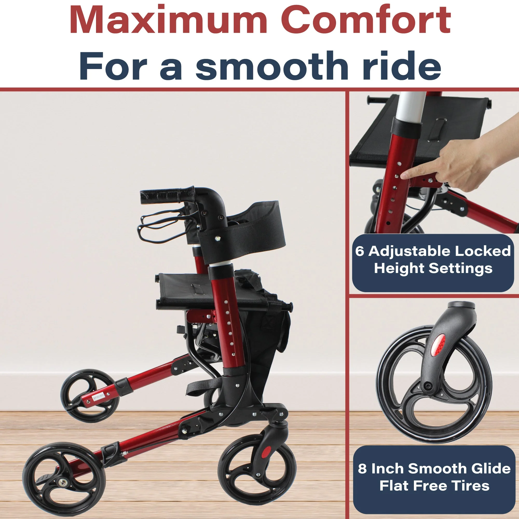 Zipr Pioneer Walker with Seat - Walkers for Seniors with Seat - Rollator Walker with Seat & Storage - Portable Lightweight Folding 4 Wheel Walker for Seniors, Elderly, Adults - 300 lbs Max Weight