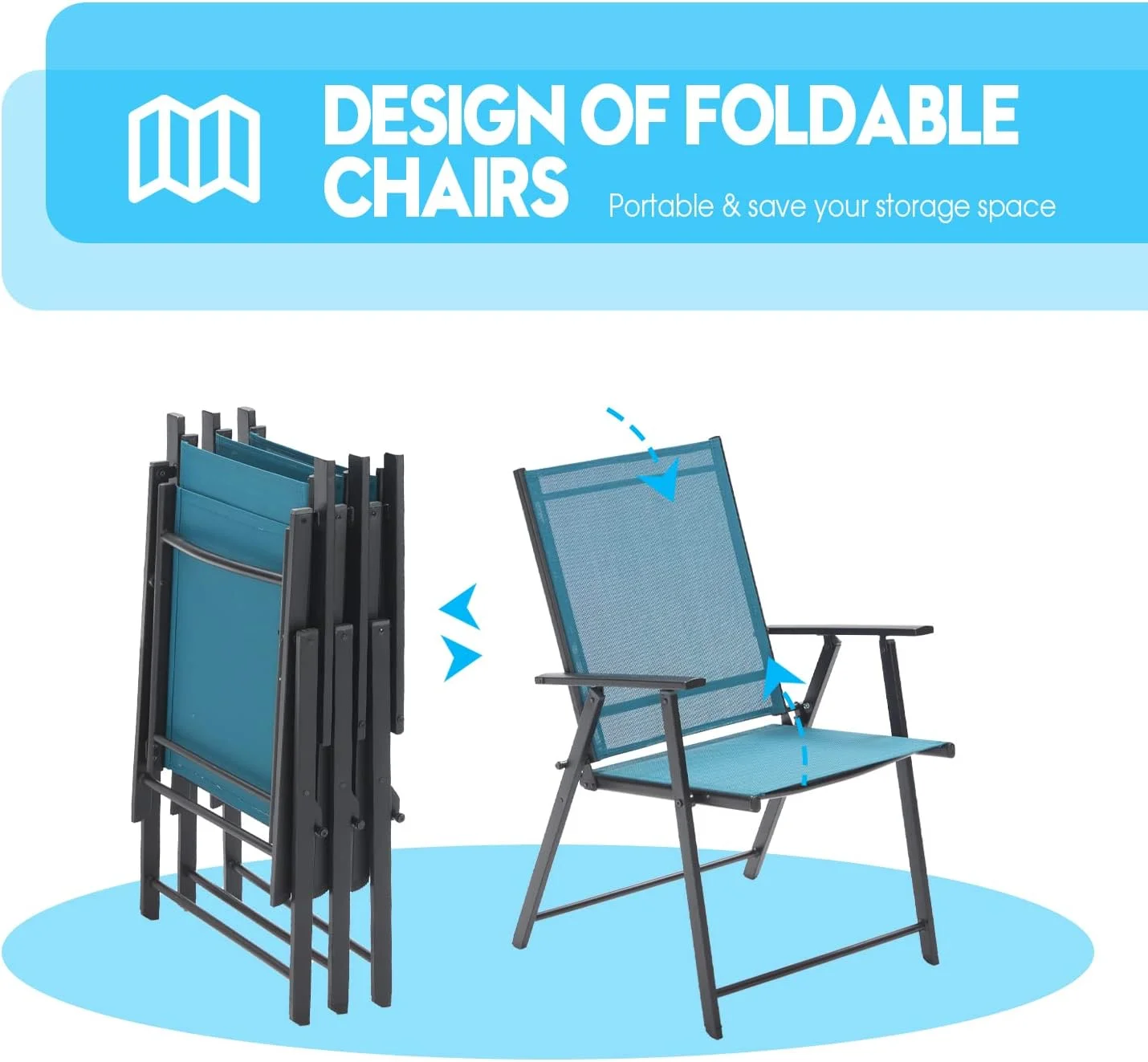 VICLLAX Folding Patio Chairs with Arms, Foldable Patio Dining Chairs,Lawn/Camping Chair, Set of 6, Blue