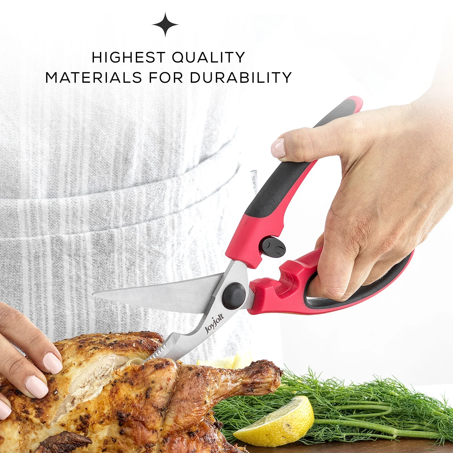 JoyJolt Multi Purpose Poultry Shears with Sharp Precision Blades and Ergonomic Handles - Red/Black