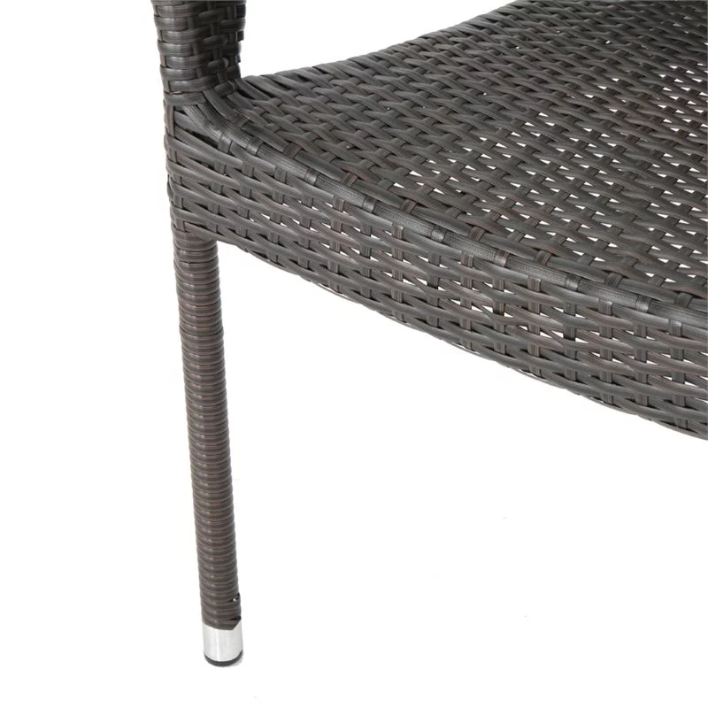 Noble House Mirage Wicker Stacking Patio Dining Arm Chair in Mocha (Set of 4)