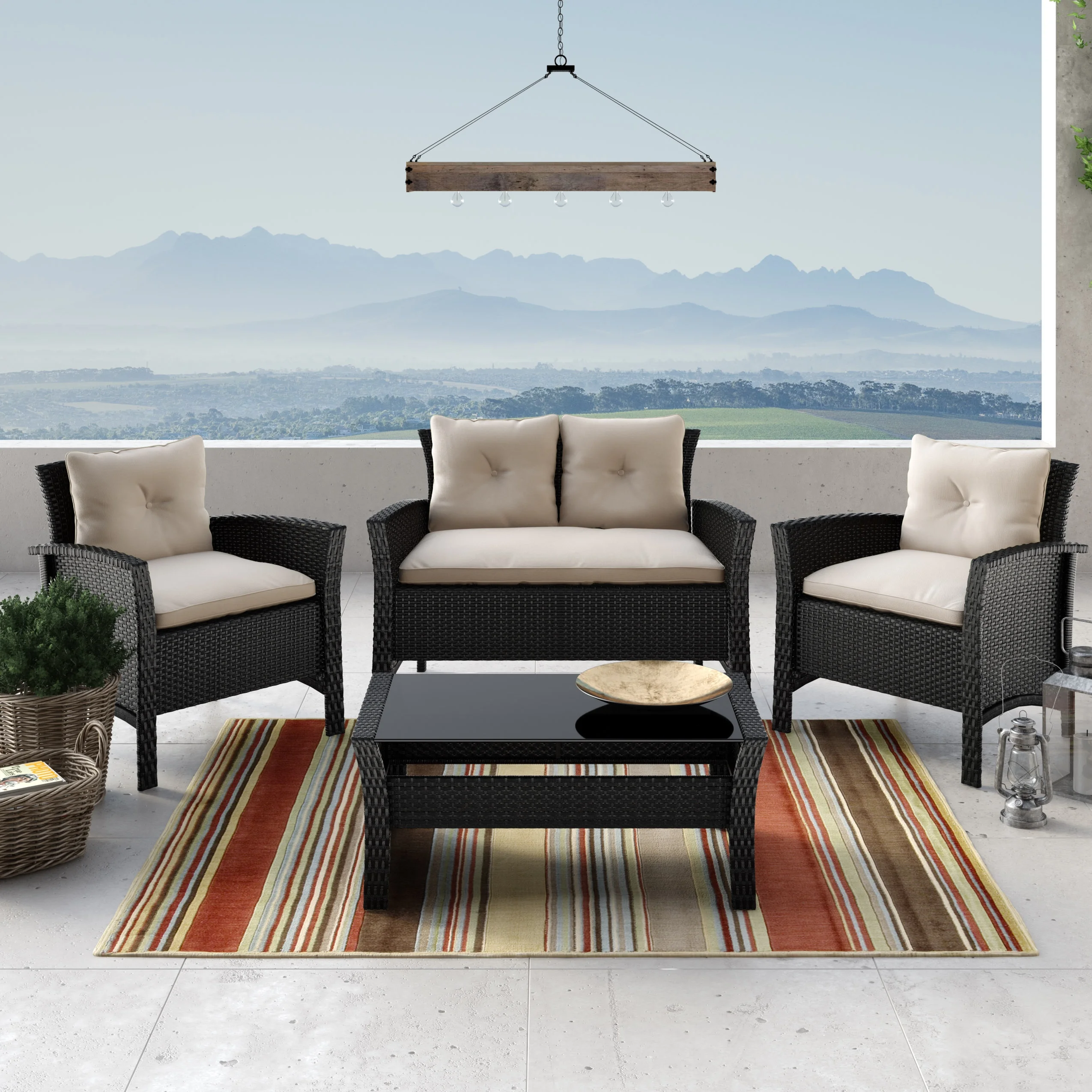 CorLiving Black Resin Rattan Wicker 4pc Patio Set