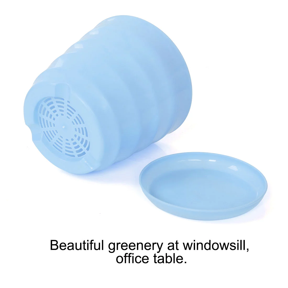 Uxcell Home Office Desk Plastic Round Plant Planter Flower Pot Sky Blue 5 inch Dia