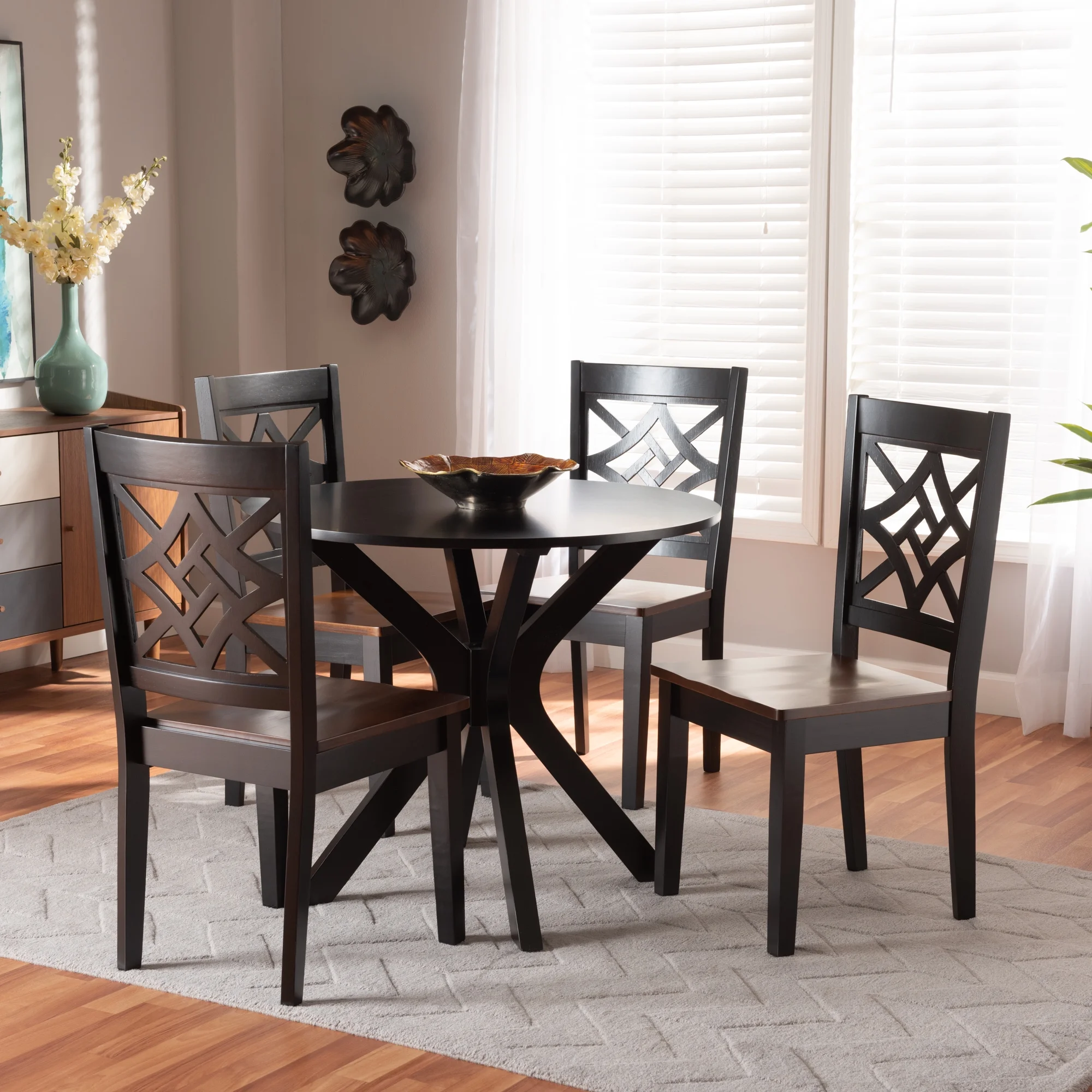 Baxton Studio Miela Modern and Contemporary Two-Tone Dark Brown and Walnut Brown Finished Wood 5-Piece Dining Set
