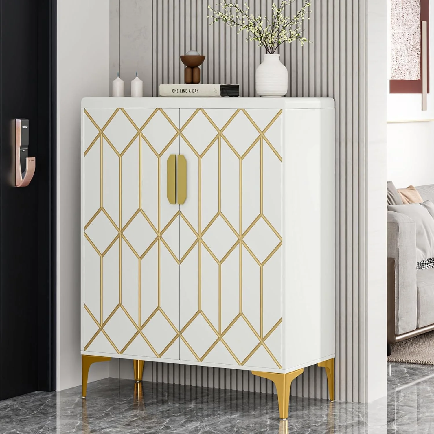 Tribesigns 5-Tier Shoe Cabinet: White Wooden Organizer with Adjustable Shelves