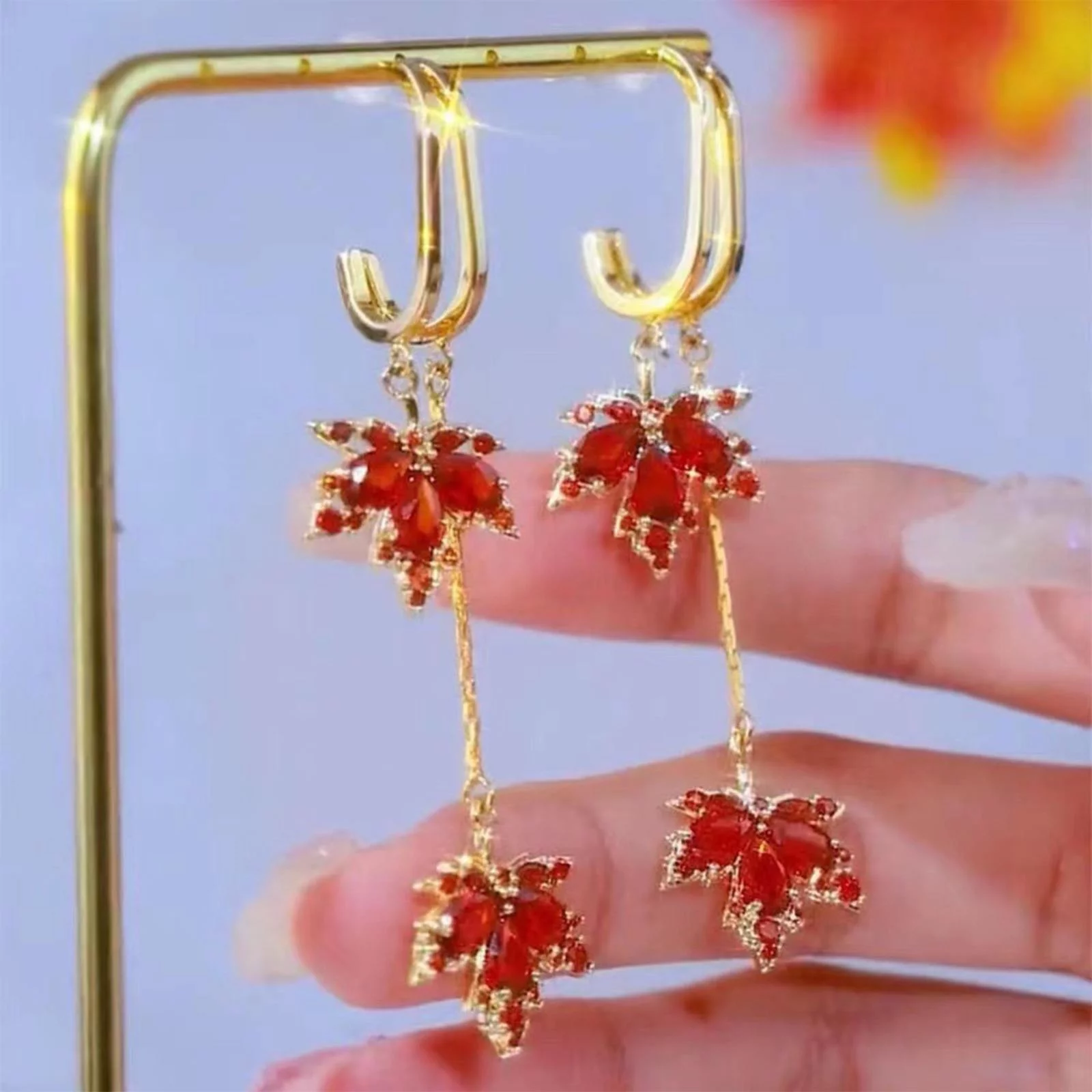 BOLUOYI Graduation Gifts Red Maple Leaf Earrings Women'S Silver Stud Earrings All Matchs Earrings