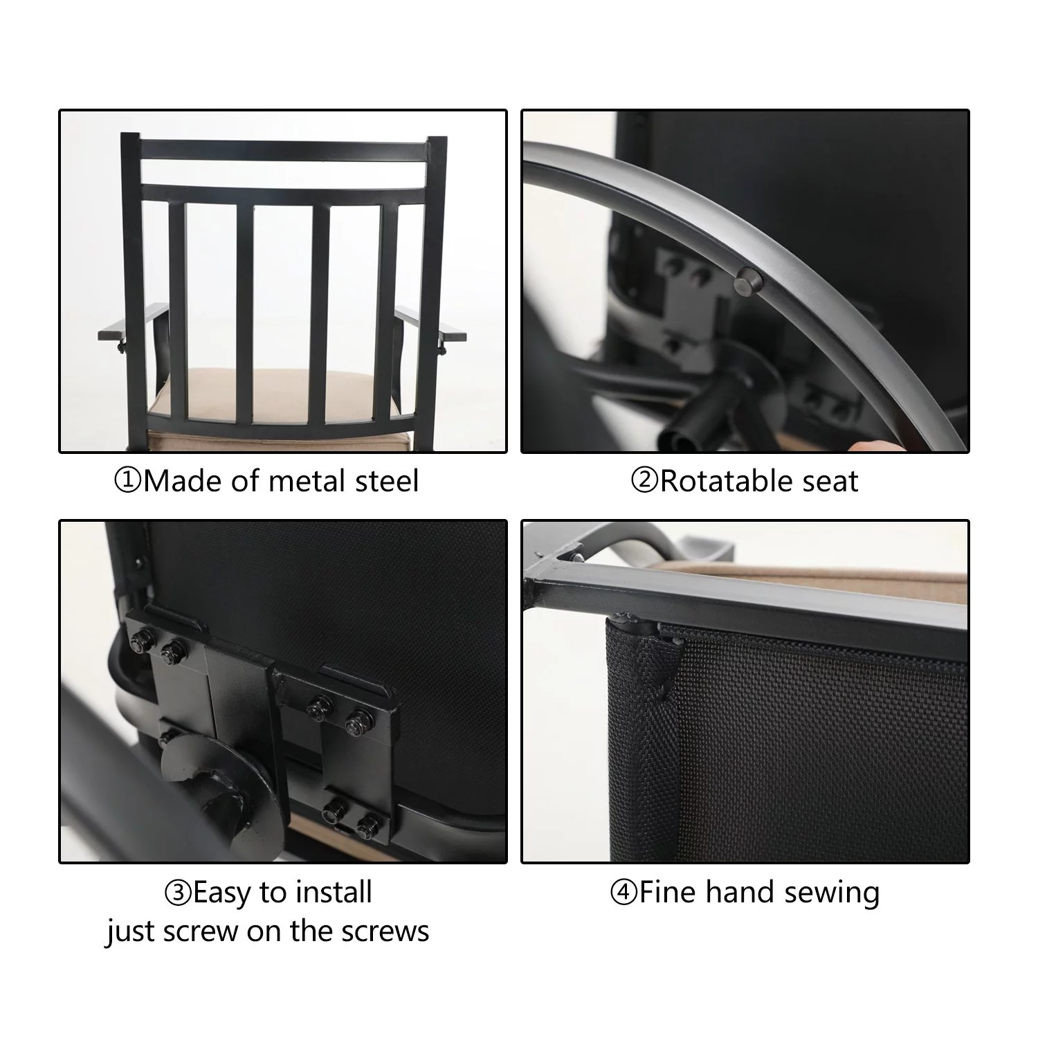 MF Studio 5 Pieces Patio Dining Sets with 4 Pieces Swivel Dining Chairs and 1 Piece Round Dining Table Suitable for 4 People, Beige Seat Cushion