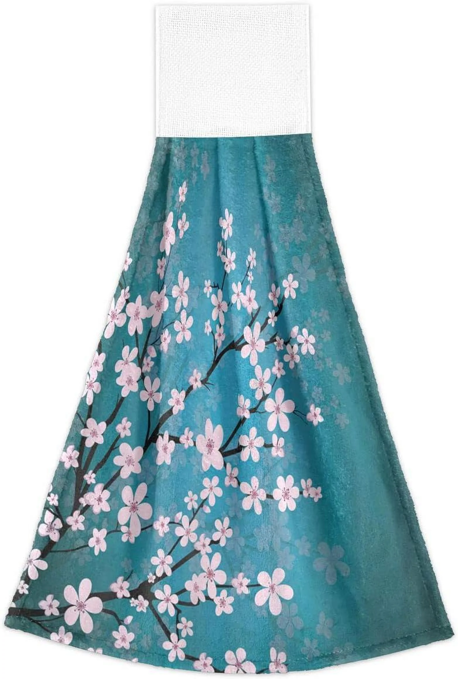 Bestwell Plum Blossom Kitchen Hand Towels Asian Cherry Flower Hanging Tie Towel with Hook & Loop Elegant Floral Absorbent Bathroom Towels Soft Washcloths Dish Cloth