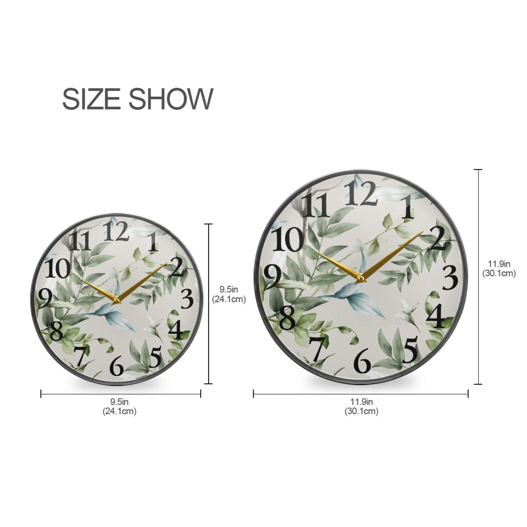 Watercolor Leaves Wall Clocks Battery Operated 11.9 Inch Round Clock Acrylic Silent Non-Ticking Bedroom Living Room Decorative Clocks