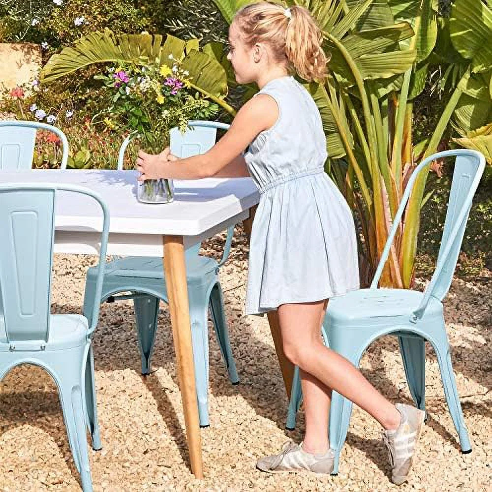 SQYTHGB Metal Dining Chairs Stackable Kitchen Dining Chairs Metal Chairs Bistro Cafe Side Chairs Height Restaurant Chairs Tolix Side  Chairs  Set of 4 (Grey)