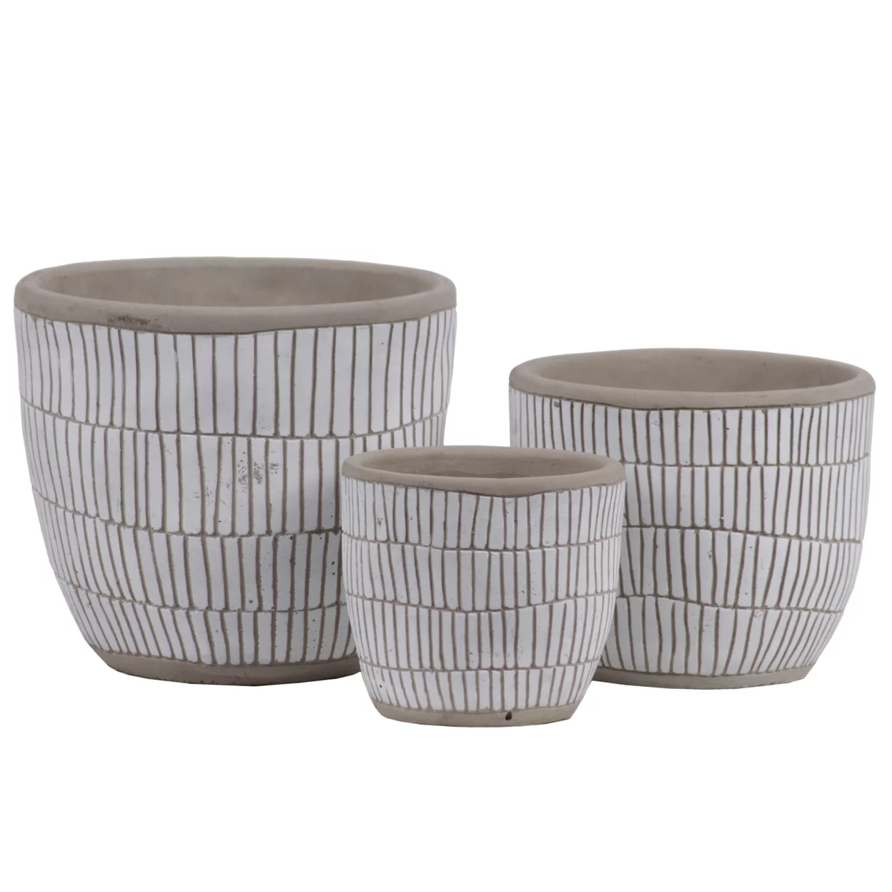 Urban Trends Ceramic Banded Rim Top Embossed Lattice Rectangle Design Planter Pot - Set of 3