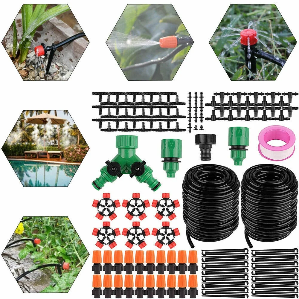 100FT Drip Irrigation System Plant Lawn Garden Watering Hose Spray Sprinkler Set