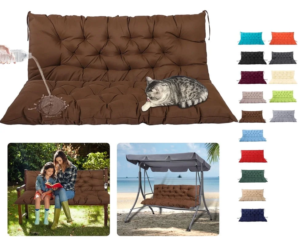 Replacement Cushions for Outdoor Swing, 40 X 40IN, 2-3 Seater Porch Swing Cushions with Back, Thickened Bench Cushion with Ties for Patio Backyard Porch Garden（coffee）
