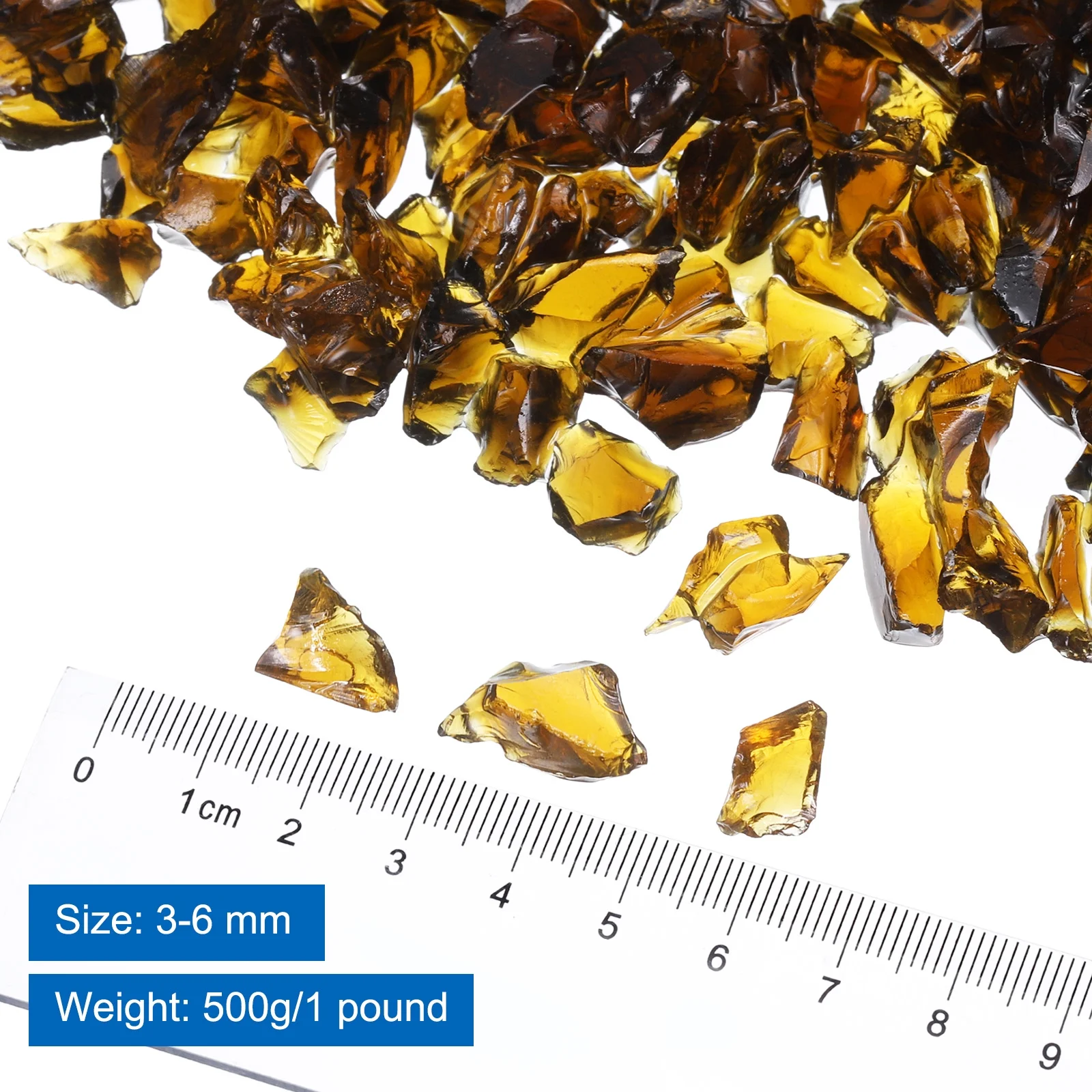 1 Pound Fire Glass Stone, 3-6mm Reflective Fire Pit Glass Rock for Fireplace, Brown