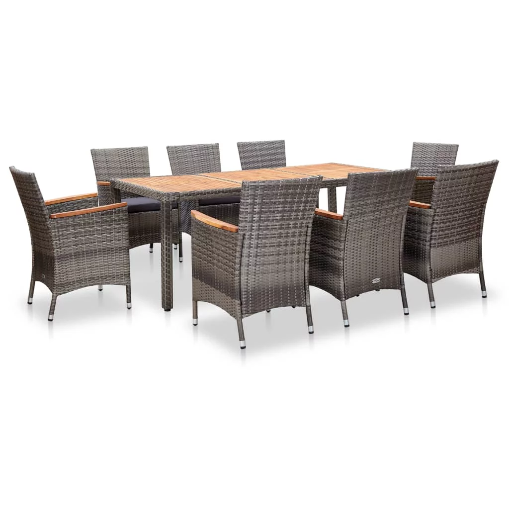 Suzicca 9 Piece Patio Dining Set with Cushions Poly Rattan Gray