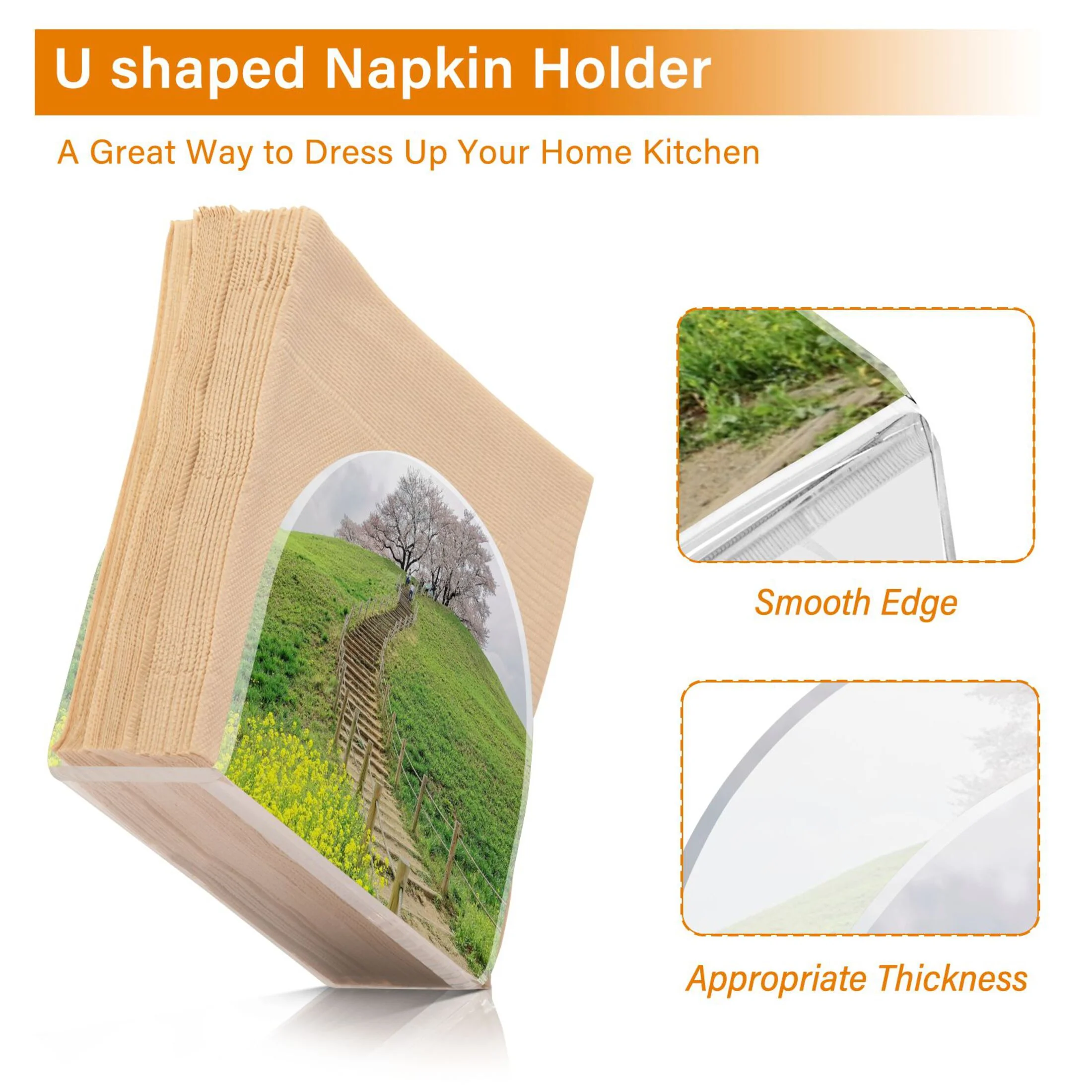 Cherry Tree Blossoms and Green Grassy Meadows Acrylic Napkin Holder Tissue Paper Clear Tabletop Dispenser Dining Room Bathroom Party Hotel