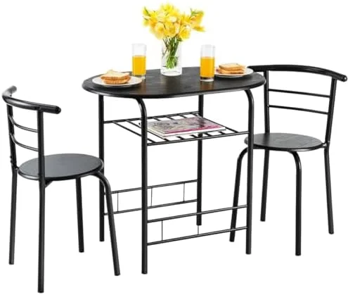 SQWCFD LUARANE 3 Piece Dining Set  Breakfast  Set w/Metal Frame and    Compact  and 2 Chairs Set  for Home Bistro Pub Apartment Kitchen Dining Room Cafe ( & Natural)