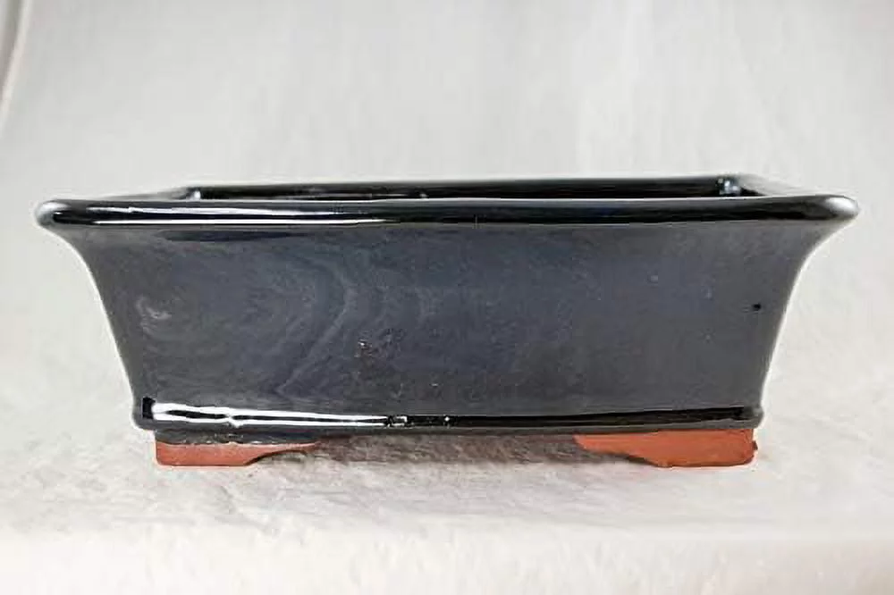 Rectangular Glazed Bonsai Pot, Cactus & Succulent Planter   Mesh 12 inches x 9 inches x 4 inches - Dark Blue Stain