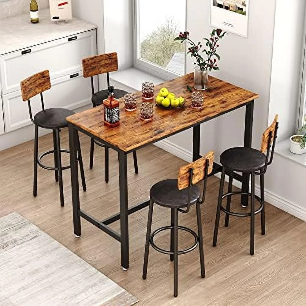 LNSETGC Table and Chairs Set for 4  5 Pieces Counter Height Dining Table Set Pub Table and 4 PU Soft Stools with Backrest  Breakfast High Table Set for Kitchen  Bistro  Rustic Brown(5  47