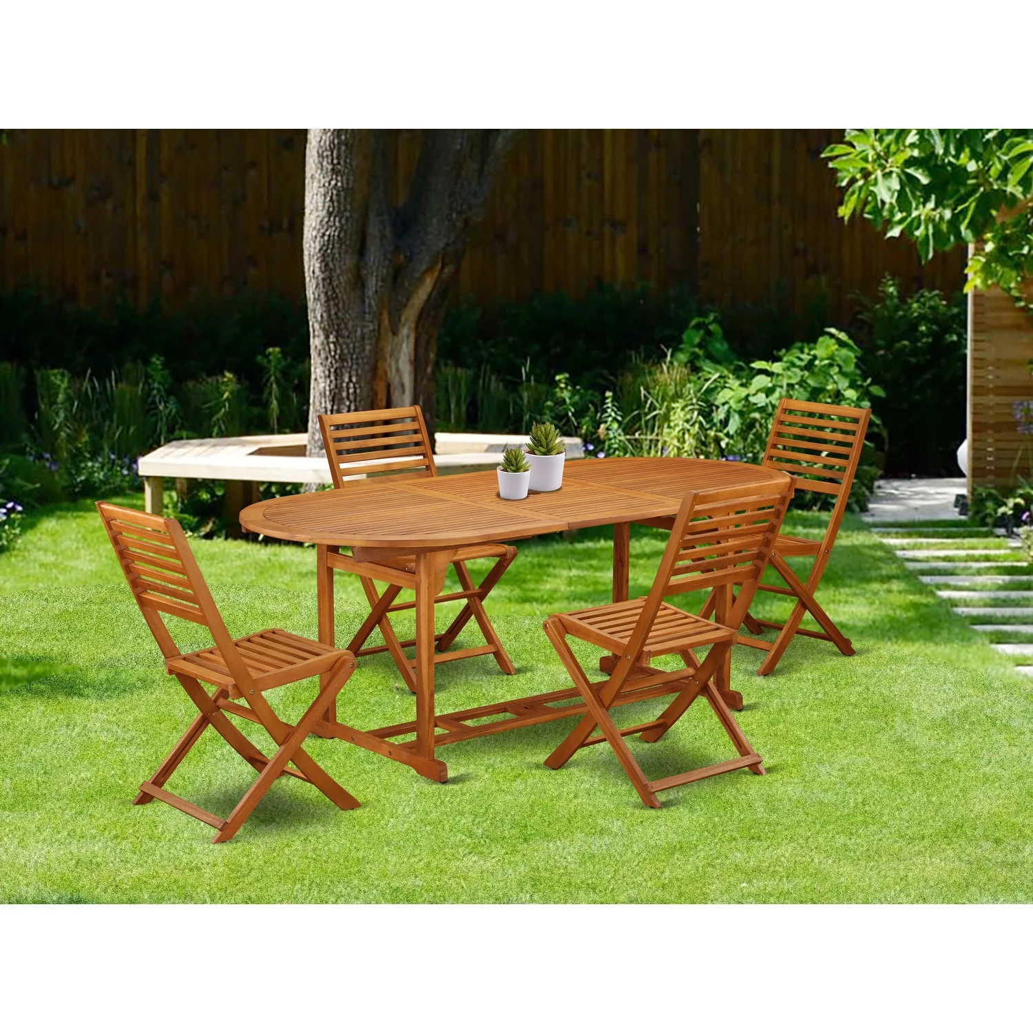 HomeStock Boldly Bohemian This 5 Pc Acacia Wooden Outside Patio Sets Includes One Outdoor Table And 4 Chairs