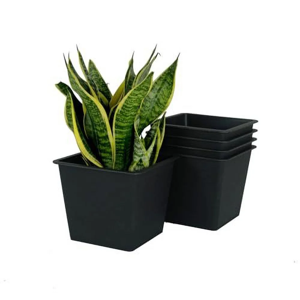 JHOOTUUO 6.3” Square Nursery Plant Pot - Garden Plastic Pots with Drainage (5-Pack)
