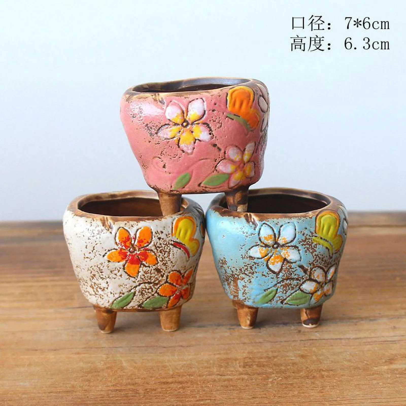 Hand-Painted Ceramic Succulent Flower Pot - Desktop Planter