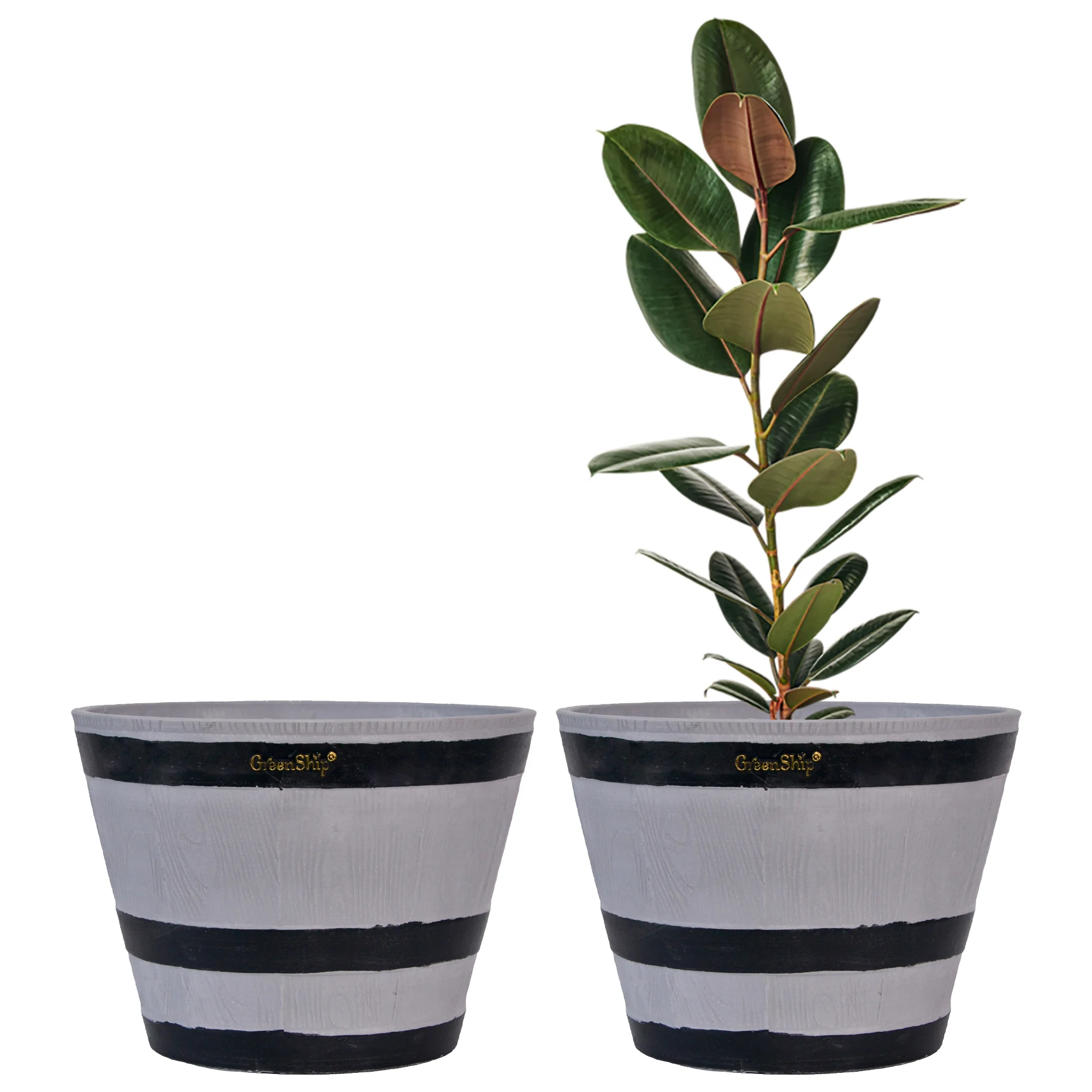 GreenShip 2 Pack 12 inch Whiskey Barrel Planter, Indoor Outdoor Garden Plants Pots,Light Grey