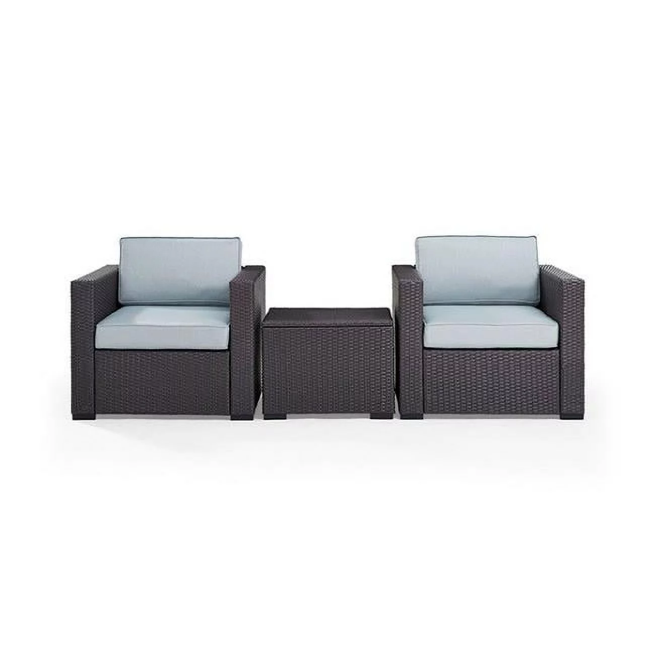 Biscayne 3 Piece Outdoor Wicker Seating Set - Two Wicker Chairs & Coffee Table, Mist