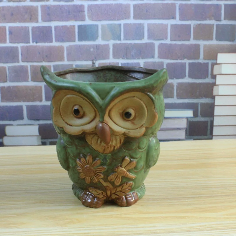 Ceramic Owl Succulent Planter - Large Owl Planter - Ceramic Planter for Desktop Gardening