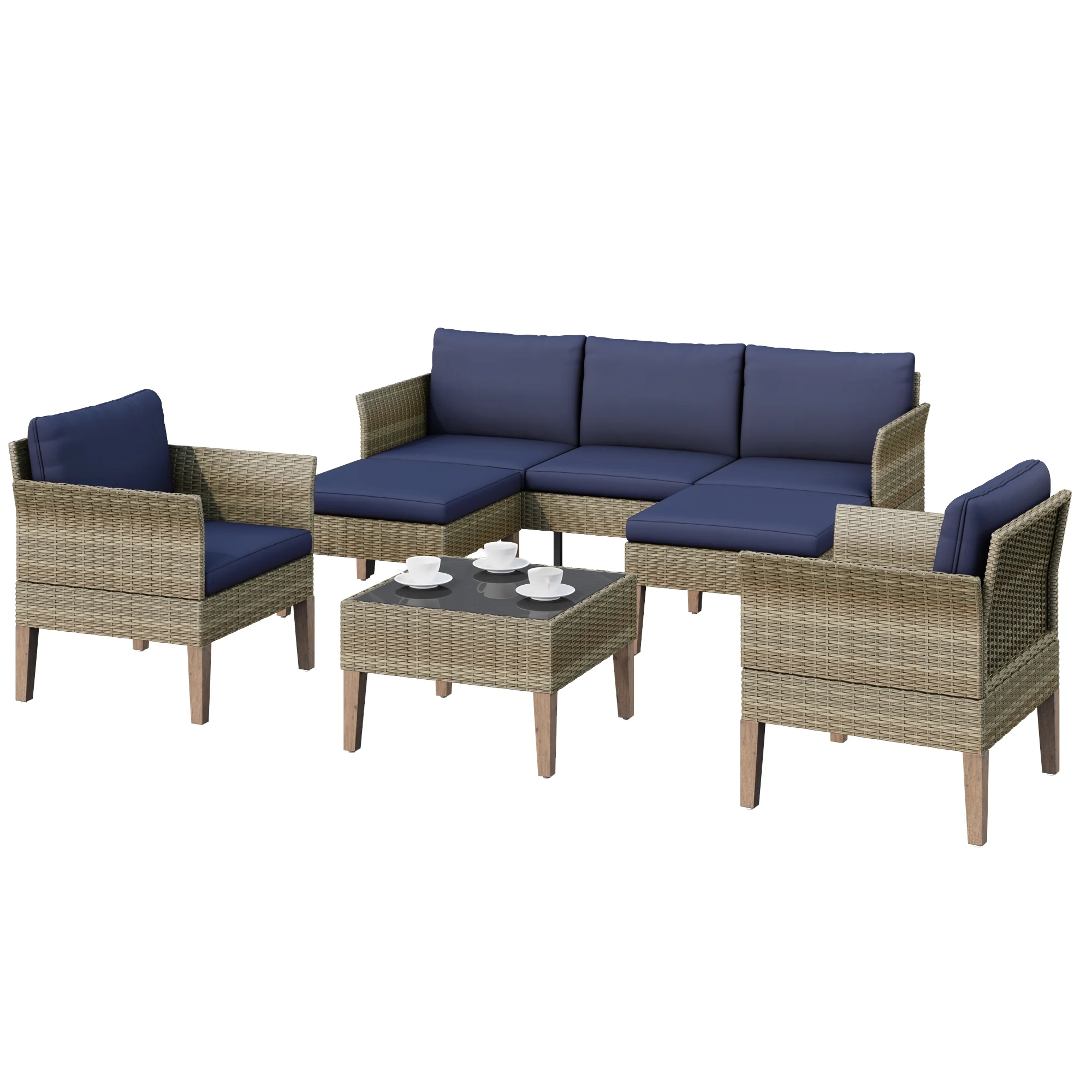 Isla 6-Piece Outdoor Conversation Set with Sofa and Club Chairs in Mixed Brown Wicker