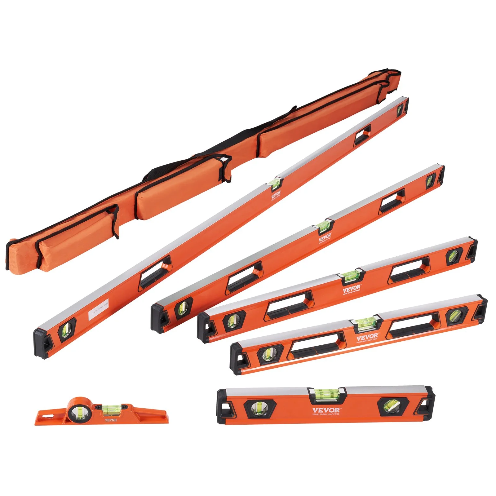 VEVOR Magnetic Torpedo Level Set , 78/48/32/24/16/10 inches, Aluminum Alloy Leveler Tool with Bubble Vials, Ruler for 45/90/180 Degree