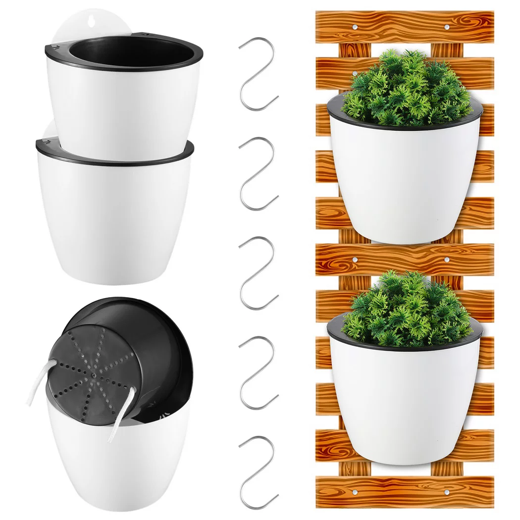 Self-Absorbing Flower Pot 5PCS with Hooks, Hanging Flower Pot, Self-Watering Flower Bucket, Automatic Watering Planter for Home Garden Wall Balcony Fence Office Cafe Indoor Outdoor