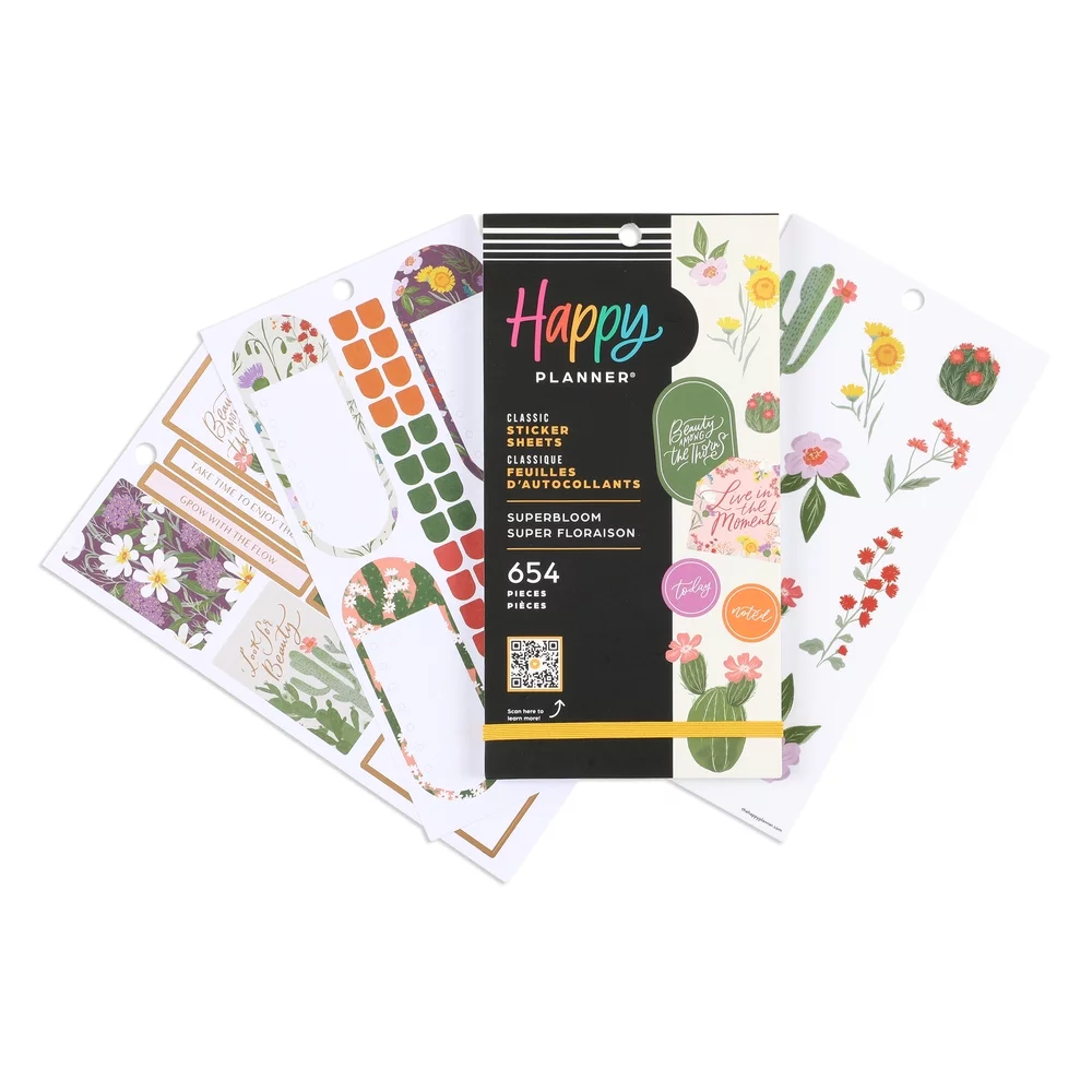 Happy Planner 30 Sheet Value Sticker Pack, Superbloom, 654 Stickers Total