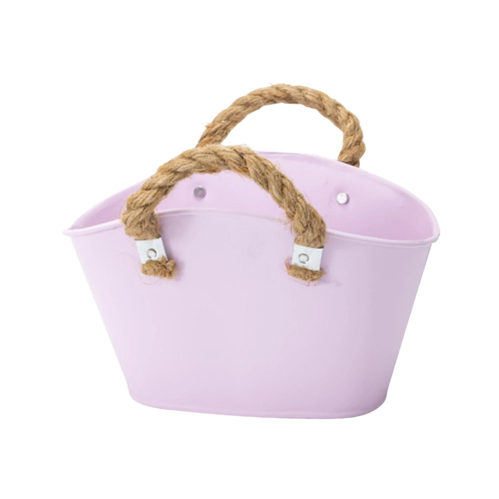 Miulika Flower Pot Planter Plant Container with Handles Iron Flower Planter Metal Bucket Desktop Storage Barrel for Balconies, Patios Pink