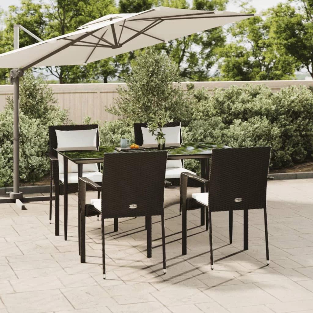 Anself 5 Piece Patio Dining Set with Cushions Black Poly Rattan