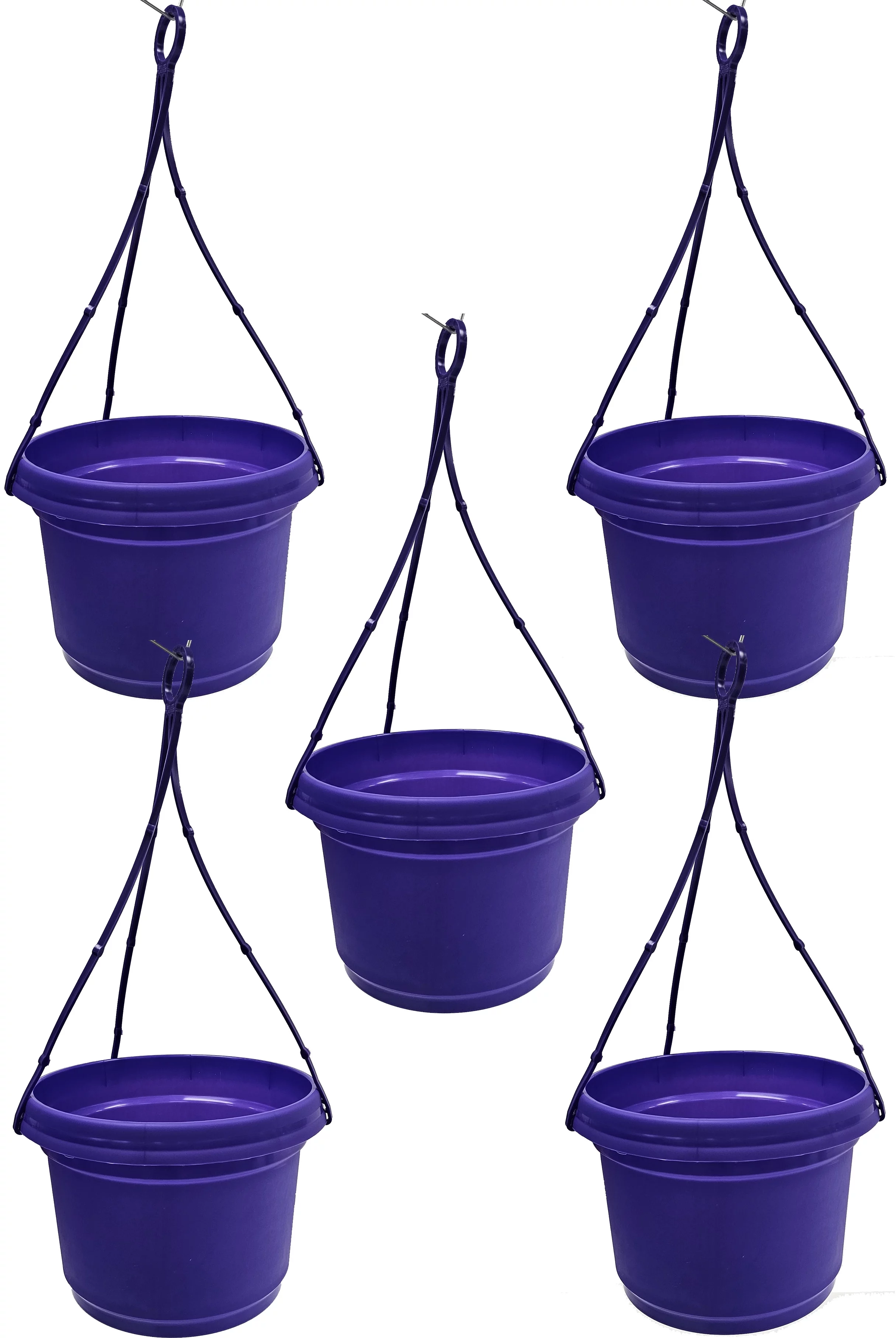 7 inch Purple Hanging Flower Pots with Hangers - (Pack of 5) -Pot with hanger, Plastic Flower Pot, seedlings Planter, Nursery Planter, Colorful Flower Planter, Seed Starting Pot with hanger (SHAP)