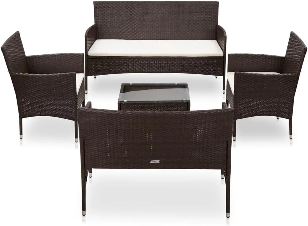 Dina 5 Piece Patio Lounge Set  Lawn Chairs Balcony Furniture Patio Conversation Sets Outdoor Ottoman Suitable for Patio Backyard Outdoors Small Spaces with Cushions Poly Rattan Black