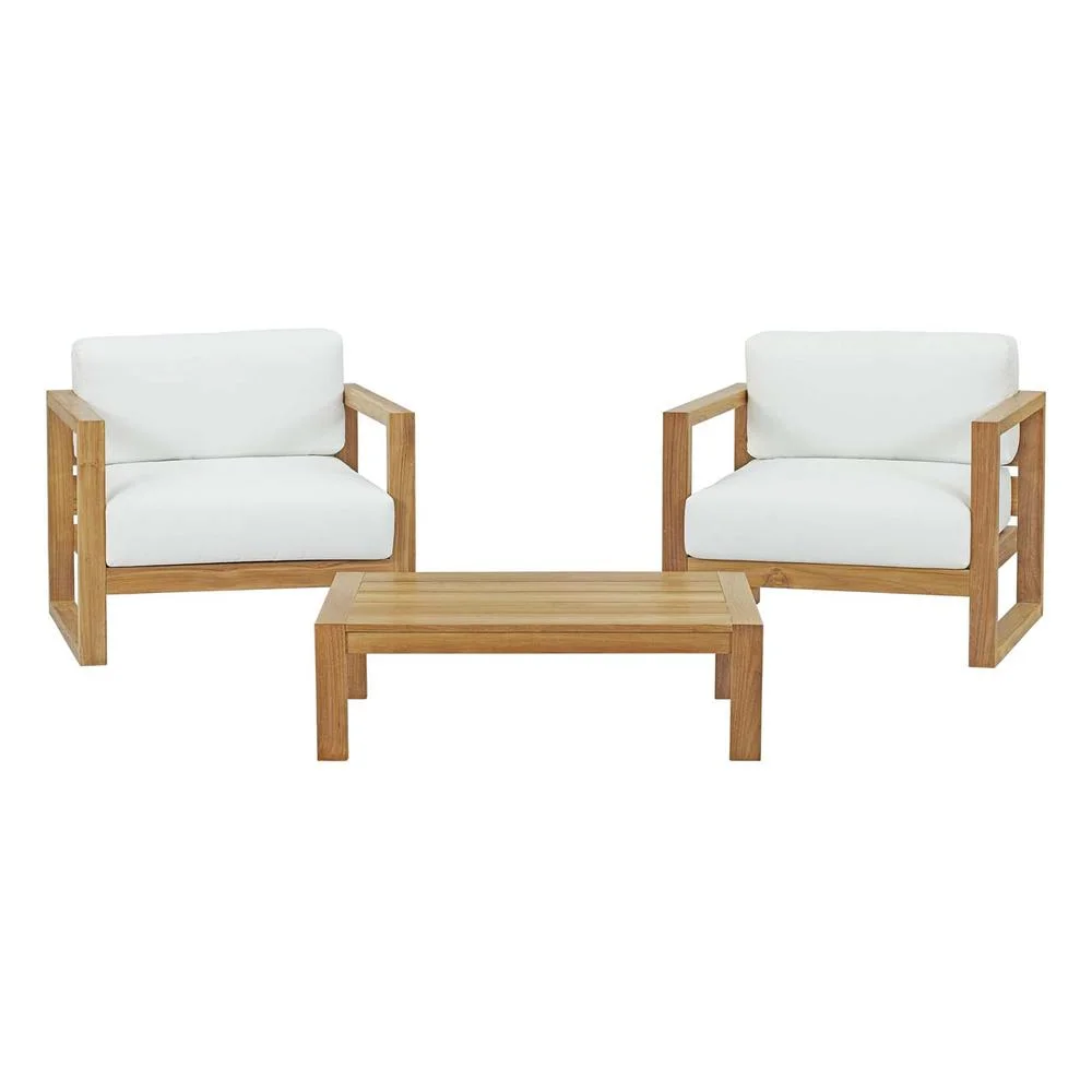 Modway Upland 3 Piece Outdoor Patio Teak Set in Natural White