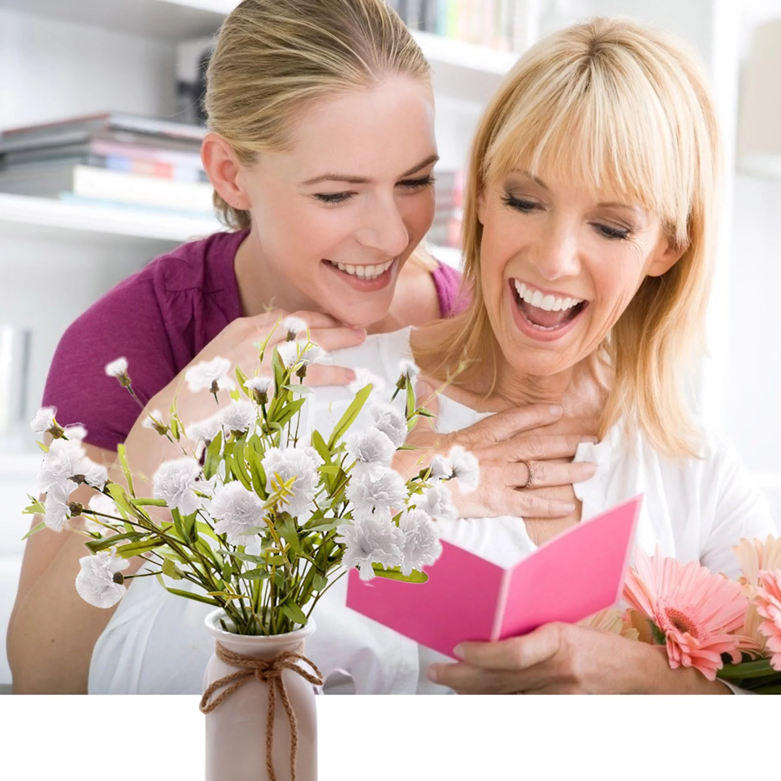 Yeetfub Artificial Flowers Silk Flowers 1PCS Artificial Flower Carnation 6 Heads Home Decoration, Mother's Day Gift Feat for Wedding Home Faux Flowers Bulk Gift for Mothers Day