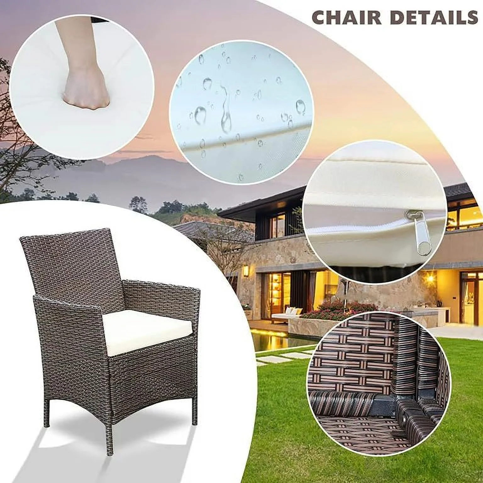 SJOPLMN 3 Pieces Patio  Sets Outdoor Patio Chairs  PE Rattan Wicker Chairs with Table for Garden Porch Lawn Poolside(Brown/Beige)