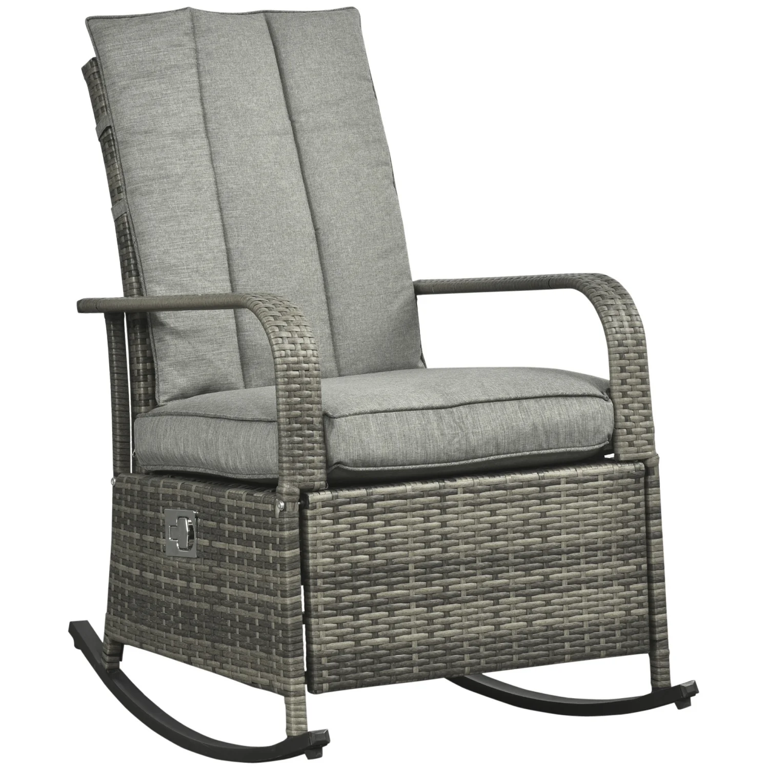 GUIOIHDC Outdoor Rattan Rocking Chair Patio  with Soft Cushions  Adjustable Footrest  Max. 135 Degree Backrest  PE Wicker  Gray