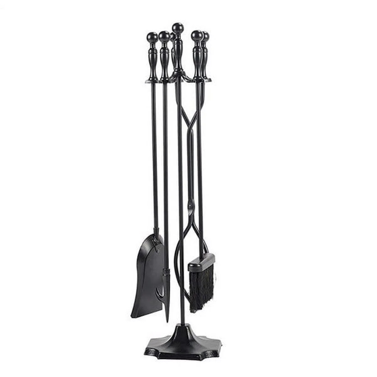 Fireplace Tools Sets, ZPL 5 Pcs Fireplace Tools Sets and Holder, Black Handle Wrought Iron Large Fire Tool Set, Outdoor Fireset Stand Rustic Antique