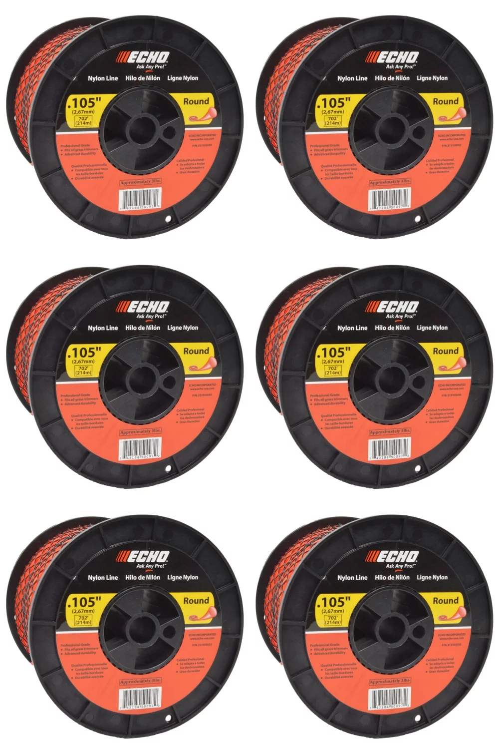 Echo Genuine 6-Pack of 3 Lb Spool .105