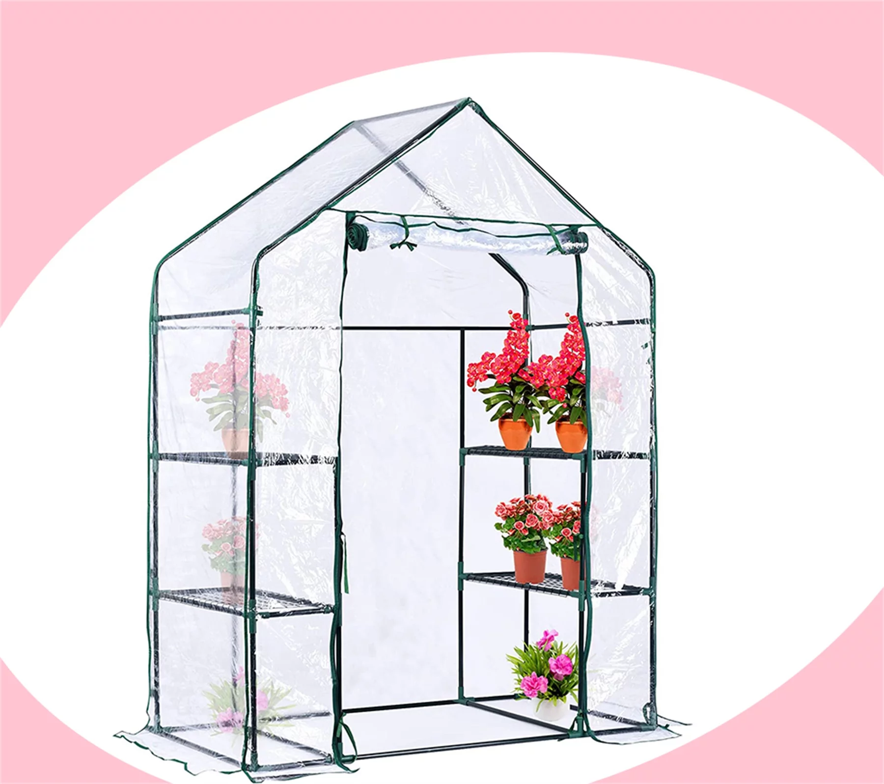 Walk in Greenhouse Replacement Cover with Roll-Up Zipper Door(No Frames Include)