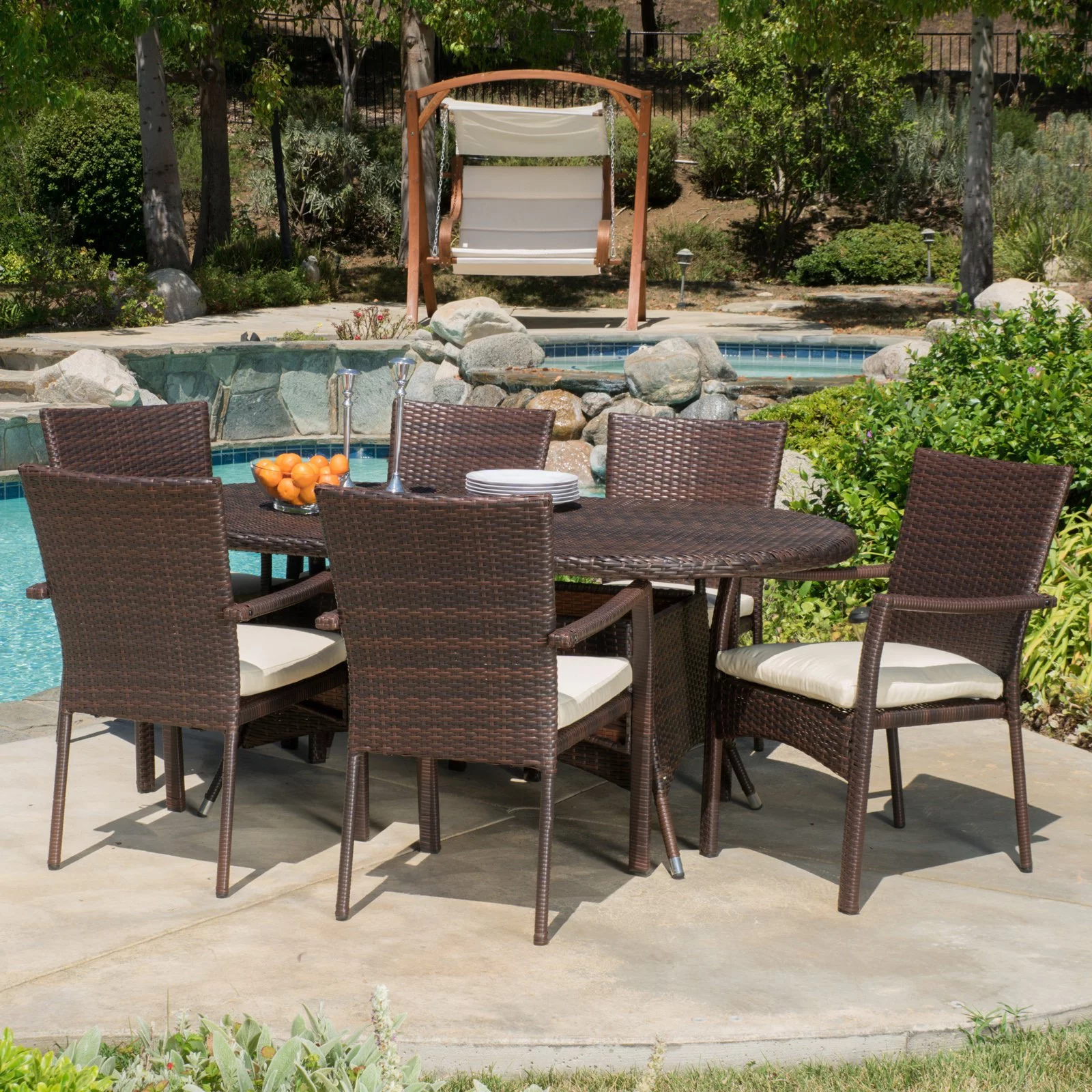 Christopher Knight Home McNeil Outdoor 7-piece Wicker Dining Set with Cushions by  Brown