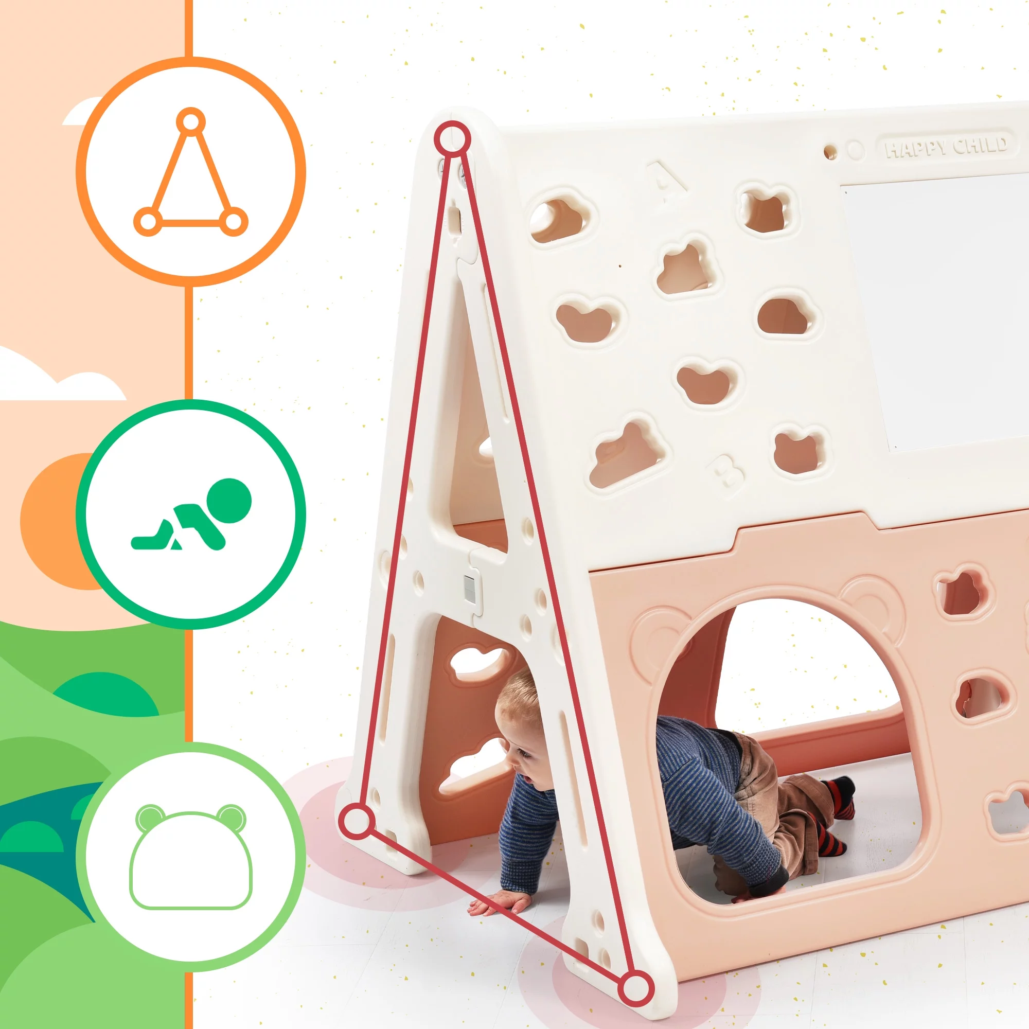 5-in-1 Toddler Climber Basketball Hoop Set Kids Playground Climber Playset with Tunnel, Climber, Whiteboard,Toy Building Block Baseplates, Combination for Babies Light Pink