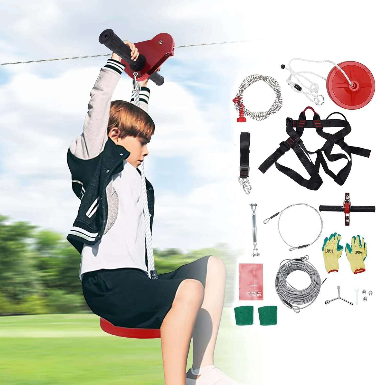 Zipline Kit for Backyard for Kids and Adults - 120FT 160FT Zipline Kit with Adjustable Harness Belt, Zip Lines for Kids and Adults Outdoor Toys