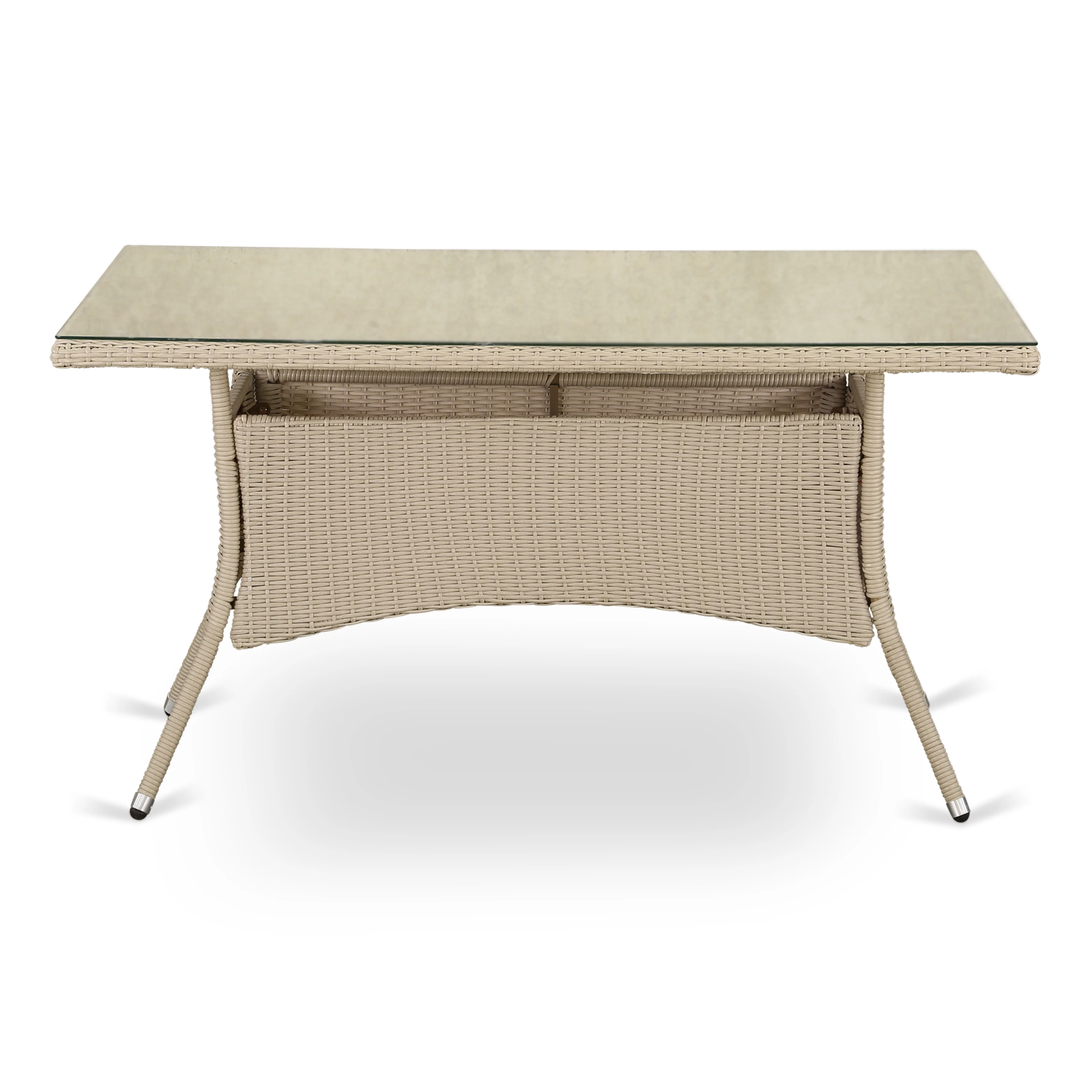 East West Furniture Valencia 7-piece Modern Metal Patio Set in Cream