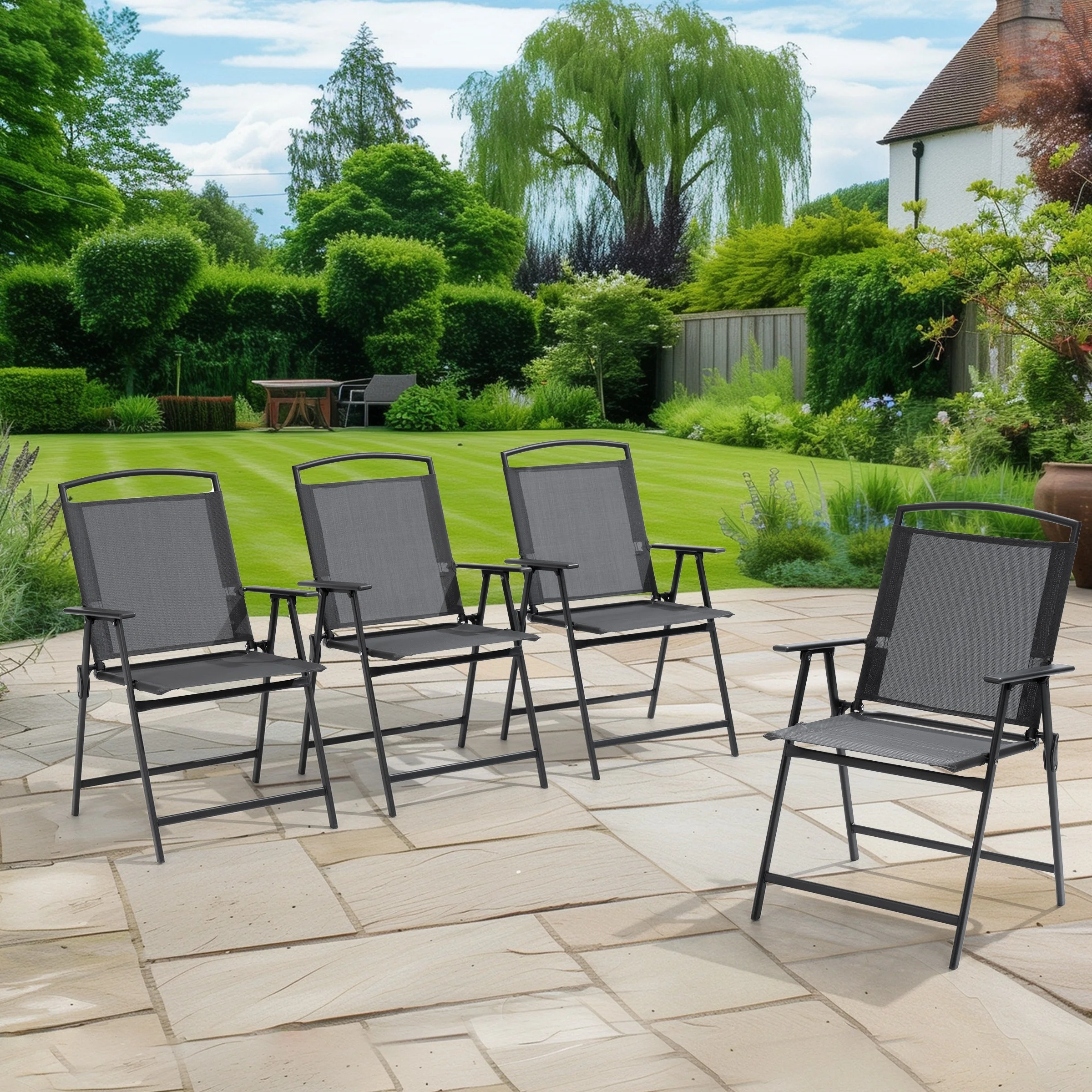 VREDHOM  Outdoor 4-Piece Patio Dining Folding Chairs Grey