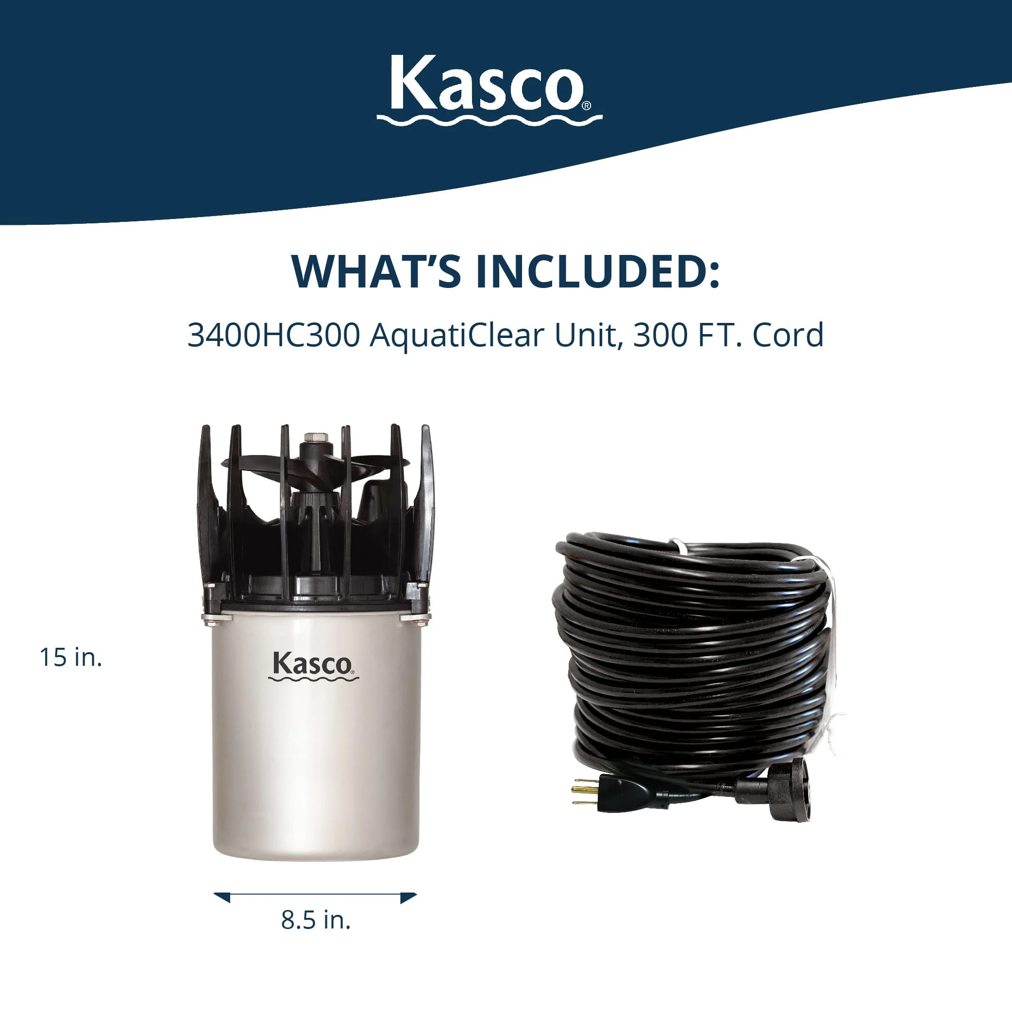 AquatiClear Water Circulator Pump, 3/4 HP w/300 ft. Power Cord, Clog-Resistant Water Circulation Pump to Keep Dock, Marina & Shoreline Free of Algae & Debris, 240 Volt